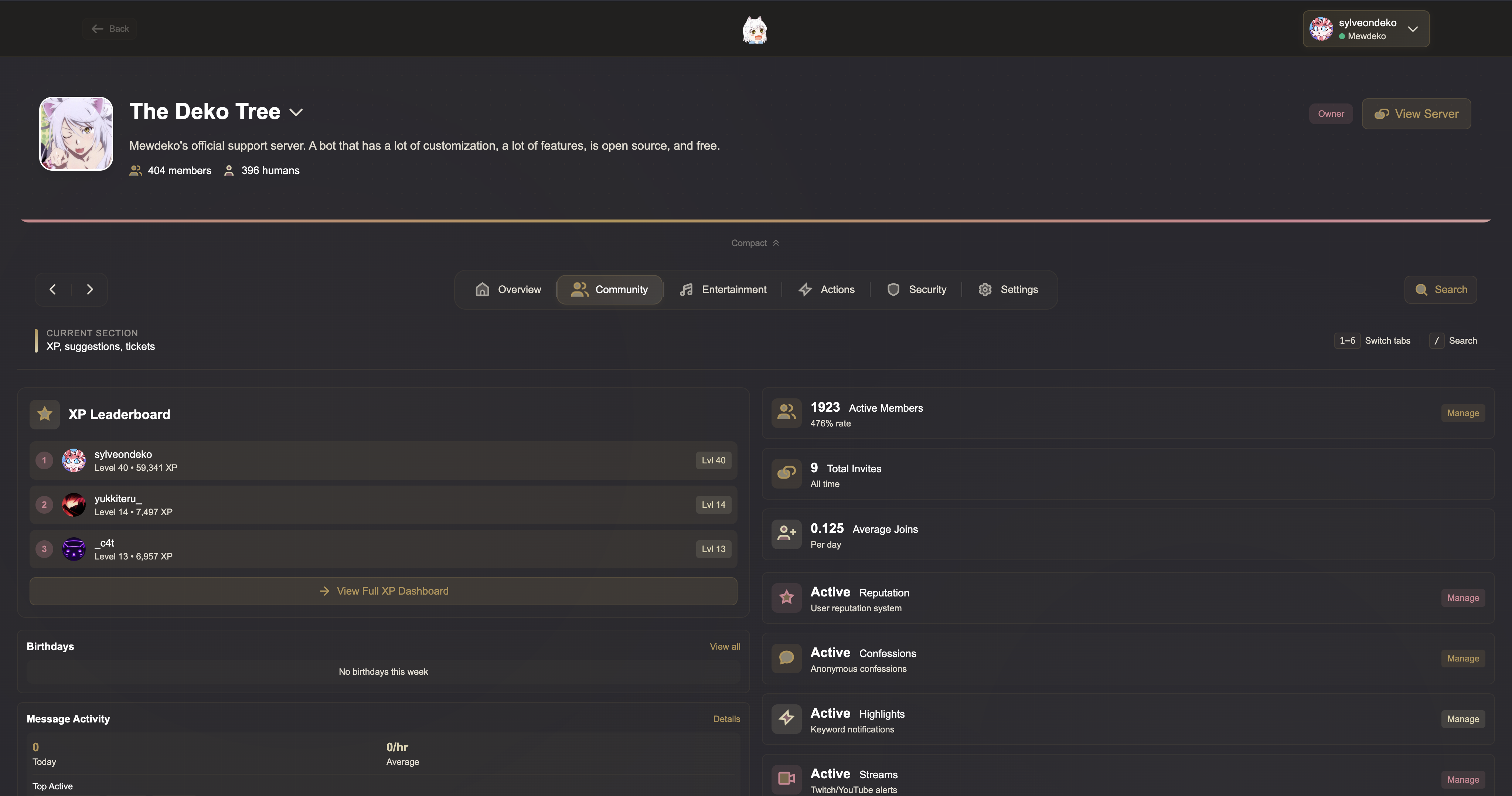 Mewdeko Dashboard Preview